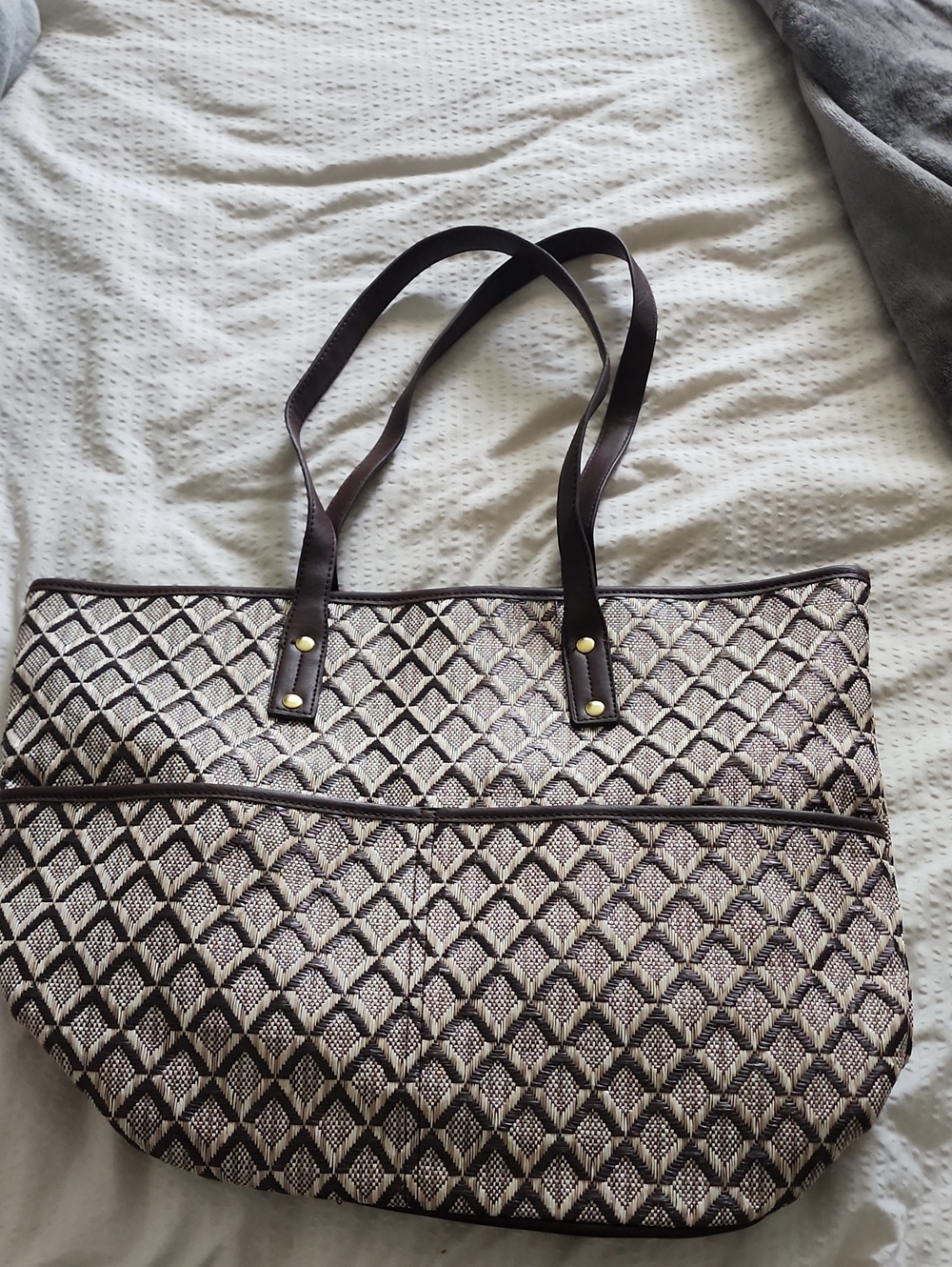 mark. Woven Diamond Tote in Brown and Cream